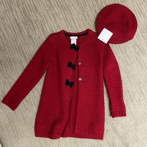 TAHARI brand new kids long cardigan with matching beret